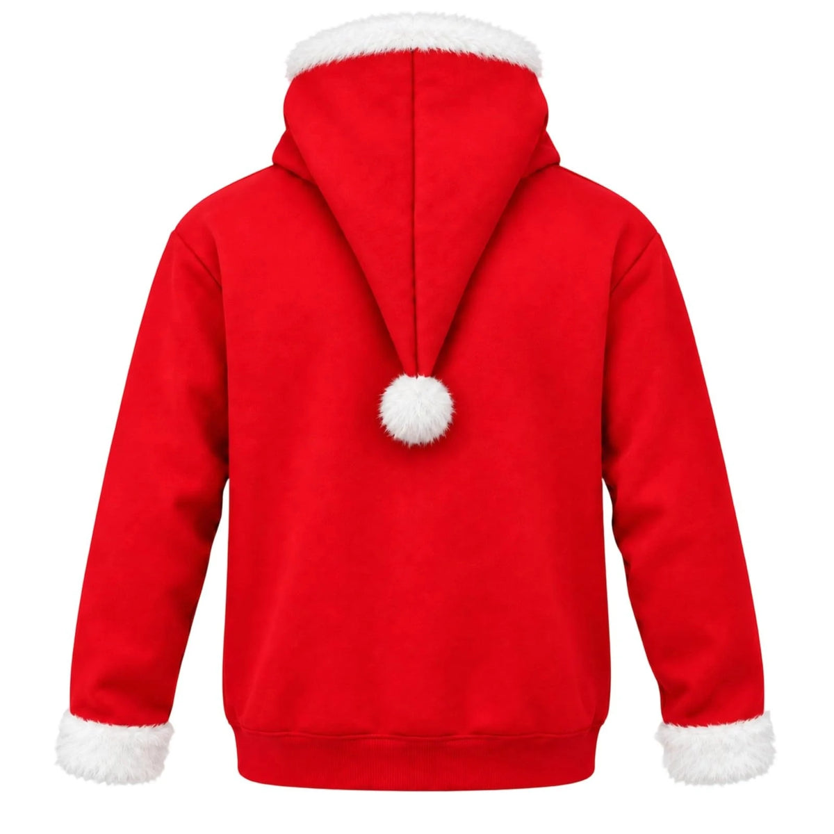 Back of the Santa pet pouch hoodie with pom-pom hood